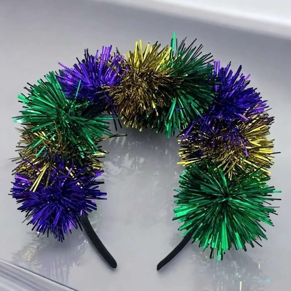 Tinsel Mardi Gras Headband - Vibrant Purple, Green & Gold! Carnival Headpiece